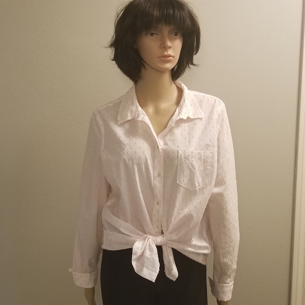 Merona White and Pink Button Down Shirt